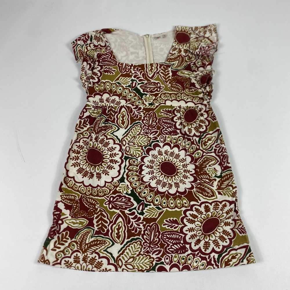 Faherty Dress Womens Small Brown Floral Print Ruffle Sleeveless Pockets Cotton
